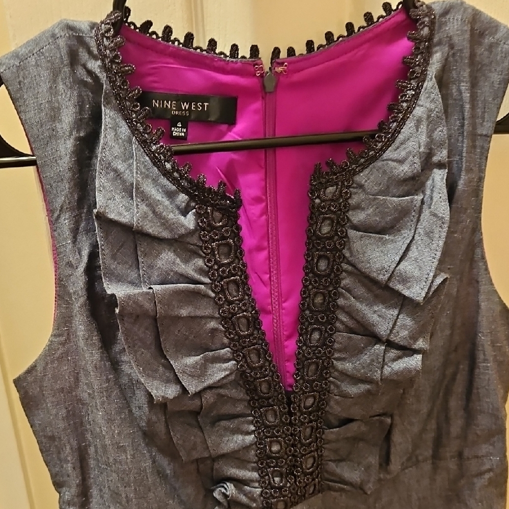 🌟Nine West Gray and Pink Ruffled Mini Dress🌟 - Picture 3 of 3